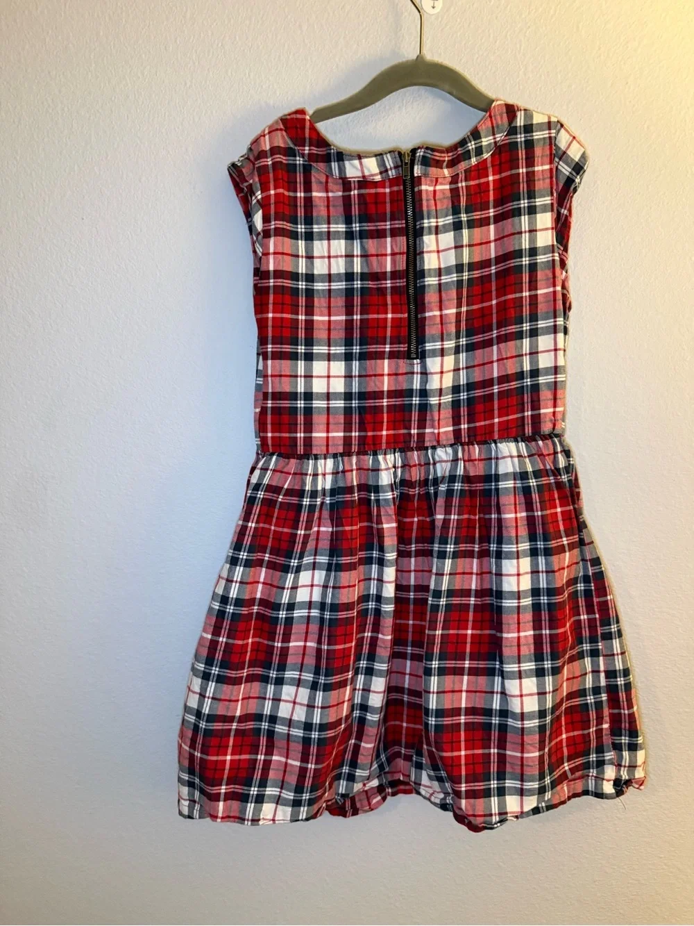 GAP Red White and Navy Plaid Sleeveless Cotton Dress